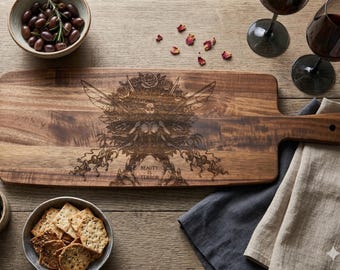 Beauty Is Terror / Gothic Engraved Hevea Wood Charcuterie Board