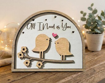 Love Birds / Handcrafted Romantic Wood Arch Plaque