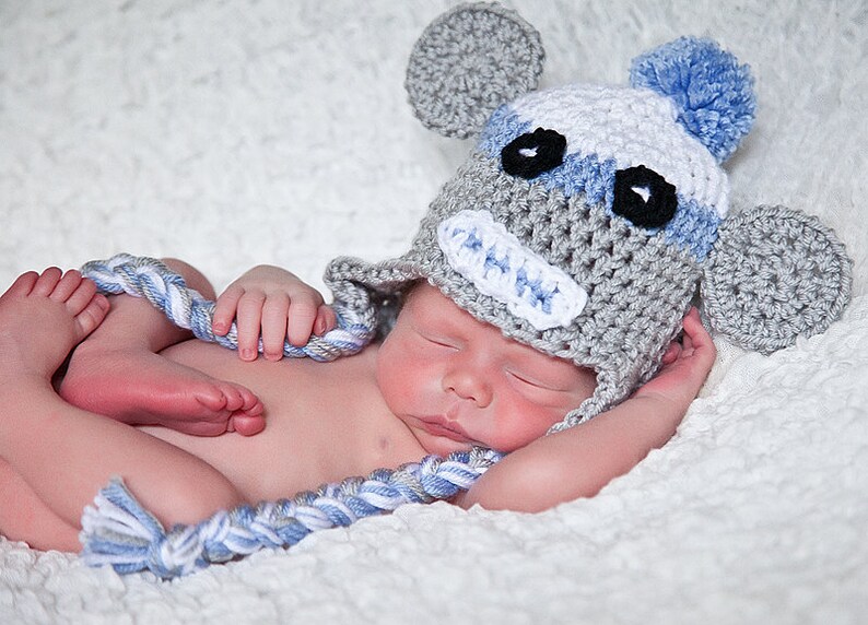 Newborn Twin Boy Girl Sock Monkey Hats Photo Prop Sizes 03 Etsy