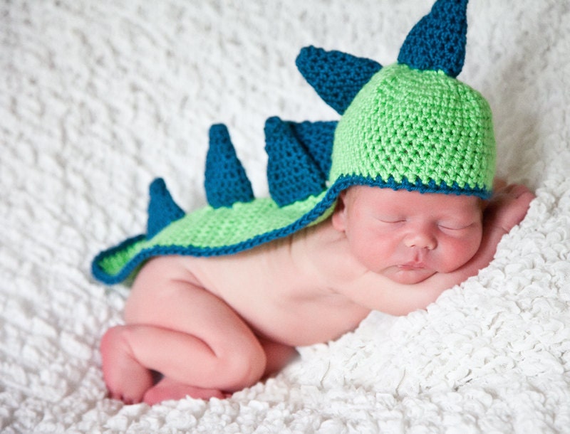 Dino Hat Newborn Photo Prop Baby Boy Lime Green and Ocean Blue Etsy