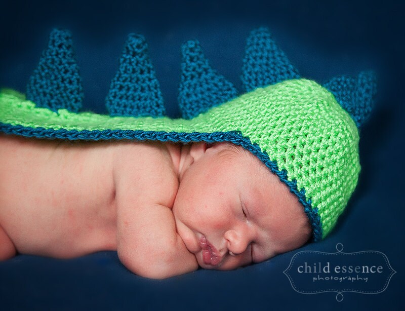 Dino Hat Newborn Photo Prop Baby Boy Lime Green and Ocean Blue Etsy