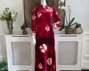 Vintage jaren 1960 SILK FLUWELEN maxi-jurk met stropdas // Artisan Dyed Jewel Tone Velvet // Empire Fit // Jaren 60 70 Hippie Luxe Boho OOAK