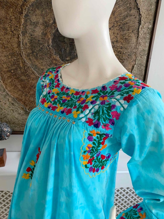 Vintage Long Sleeve Oaxacan Dress Tie Dye Mexican… - image 6