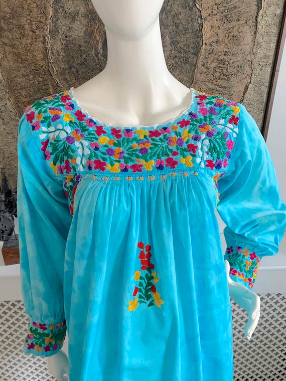 Vintage Long Sleeve Oaxacan Dress Tie Dye Mexican… - image 7