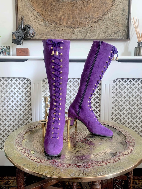 SOLD Rare Vintage 1960s BETH LEVINE Boots Purple … - image 1