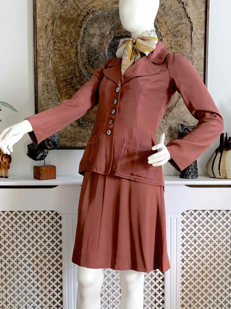 RARE 1969-70 BIBA Vintage Skirt Suit in Tea Rose Grosgrain / 1960s 1970s Iconic British Boutique Fashion / Biba Kensington London image 4