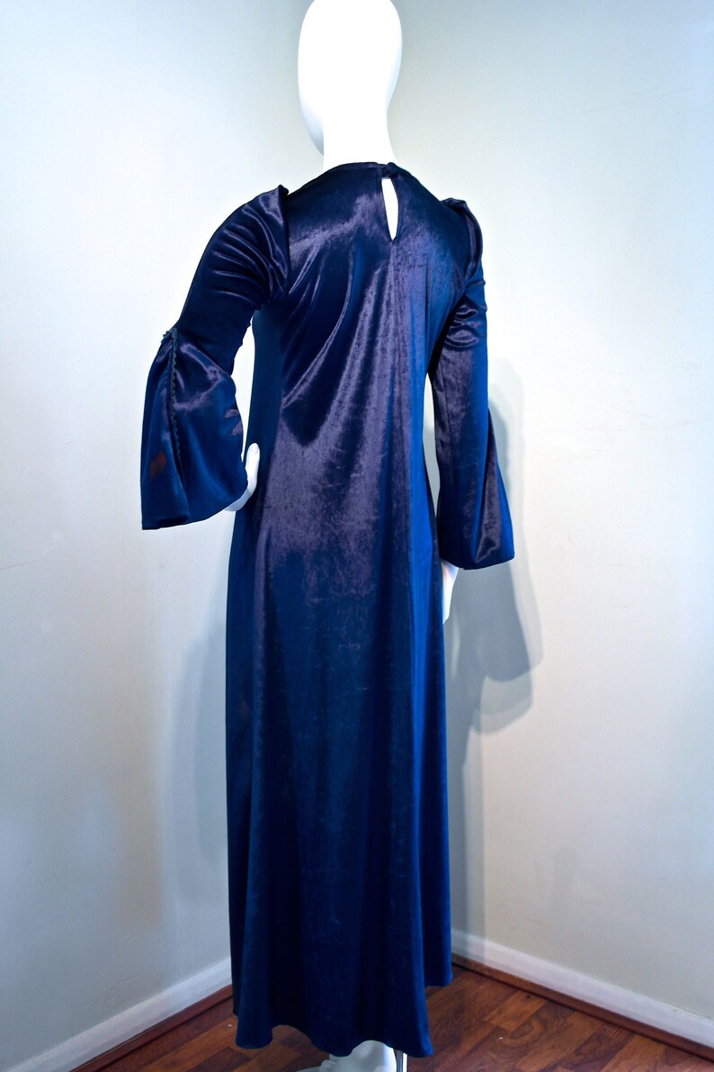 Incredible vintage 1960s MEDIEVAL RENAISSANCE Shimmering Velvet Maxi Dress Butterfly Motif Tie Dye Effect Bib Yoke Faerie Princess