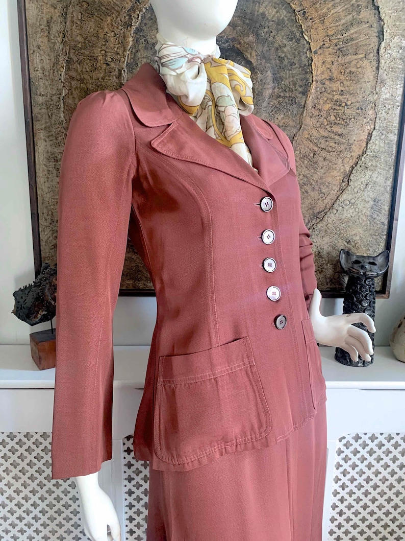 RARE 1969-70 BIBA Vintage Skirt Suit in Tea Rose Grosgrain / 1960s 1970s Iconic British Boutique Fashion / Biba Kensington London image 3