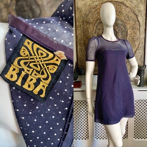 Vestido corto de lunares BIBA de los años 60, raro, estilo Cathy McGowan // Moda boutique británica icónica de los años 60 // Kensington, Londres
