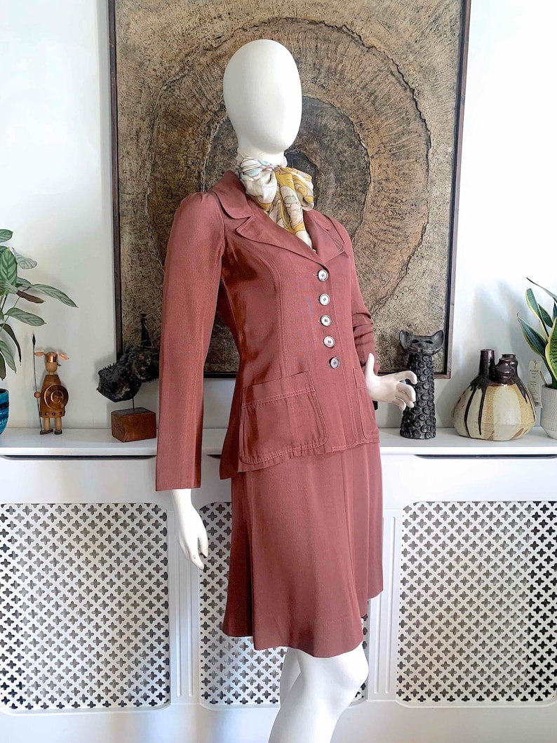 RARE 1969-70 BIBA Vintage Skirt Suit in Tea Rose Grosgrain / 1960s 1970s Iconic British Boutique Fashion / Biba Kensington London image 1