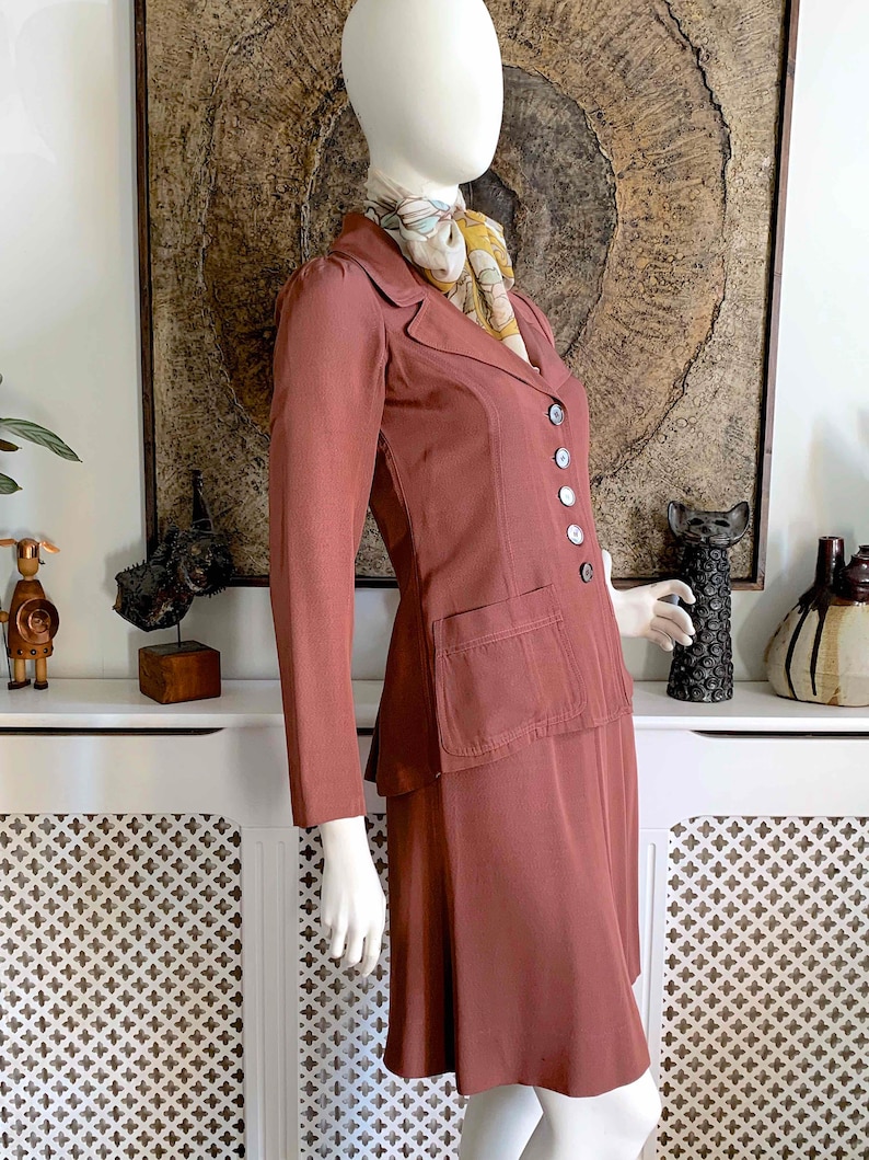 RARE 1969-70 BIBA Vintage Skirt Suit in Tea Rose Grosgrain / 1960s 1970s Iconic British Boutique Fashion / Biba Kensington London image 5