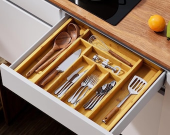 Expandable Bamboo Drawer Organizer | Adjustable Kitchen Storage