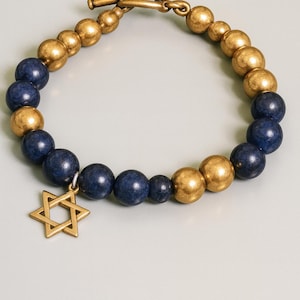 Blue Agate Star of David Bracelet – Gold Hematite Spiritual Jewelry