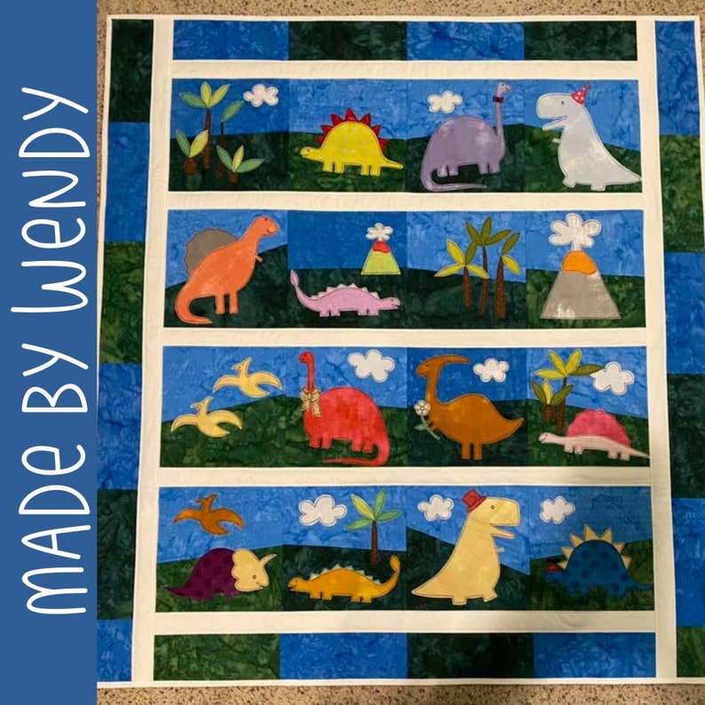 Dinosaur Applique Quilt Pattern easy PDF pattern for beginners, uses Quilt As You Go and fusible adhesive image 10