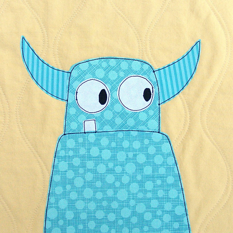 Scary Squares Monster Applique Quilt Pattern easy digital PDF pattern for beginners, uses Quilt As You Go and fusible adhesive image 3