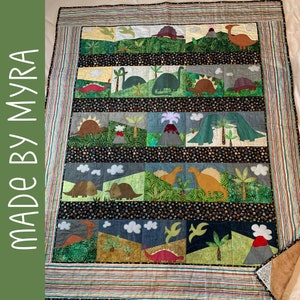 Dinosaur Applique Quilt Pattern easy PDF pattern for beginners, uses Quilt As You Go and fusible adhesive image 8