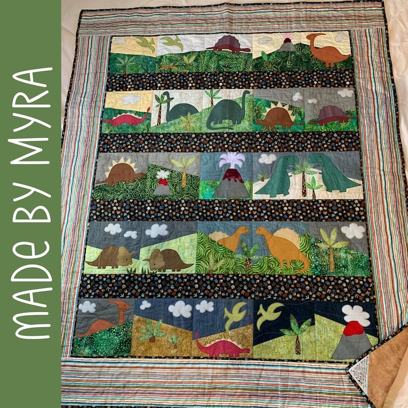 Dinosaur Applique Quilt Pattern easy PDF pattern for beginners, uses Quilt As You Go and fusible adhesive image 8