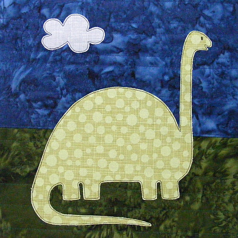 Dinosaur Applique Quilt Pattern easy PDF pattern for beginners, uses Quilt As You Go and fusible adhesive image 4