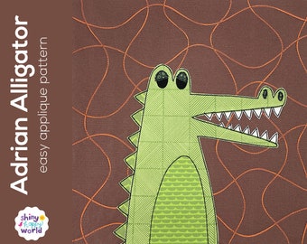 Adrian Alligator or Crocodile Applique Quilt Pattern - easy digital PDF pattern, uses Quilt As You Go and fusible adhesive