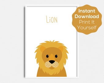 Lion Printable Art - téléchargement instantané - imprimez-le vous-même - ABC Animals Collection - art mural pour chambre d’enfant ou de crèche - animaux de zoo