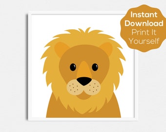 Lion Printable Art - instant download - print it yourself - wall art for nursery or child's room - jungle theme or zoo theme - leo