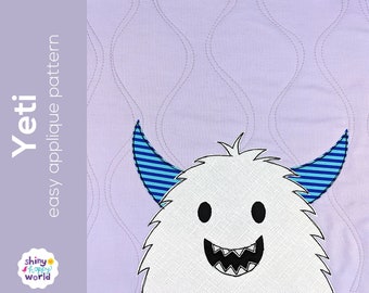 Yeti Monster Applique Quilt Pattern - easy digital PDF pattern for beginners, uses Quilt As You Go and fusible adhesive