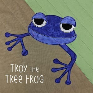 Troy the Tree Frog - Applique Quilt Pattern - easy digital PDF pattern for beginners, uses Quilt As You Go and fusible adhesive