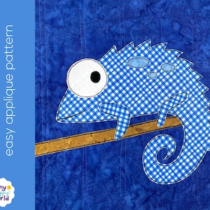 Carter Chameleon applique quilt pattern - easy digital PDF pattern for beginners, uses Quilt As You Go and fusible adhesive