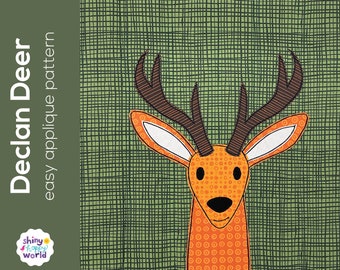 Declan Deer Applique Quilt Pattern - easy digital PDF pattern for beginners, uses Quilt As You Go and fusible adhesive