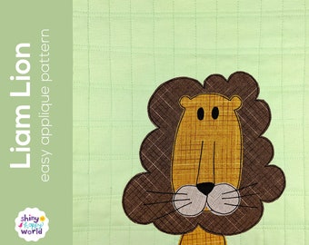 Liam Lion Applique Quilt Pattern - easy digital PDF pattern for beginners, uses Quilt As You Go and fusible adhesive