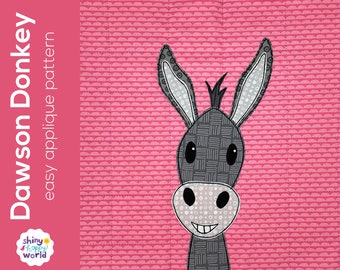 Dawson Donkey Applique Quilt Pattern - easy digital PDF pattern, uses Quilt As You Go and fusible adhesive - farm animal nursery theme