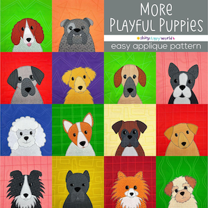 More Playful Puppies - dog applique quilt pattern - easy PDF pattern, uses Quilt As You Go and fusible adhesive