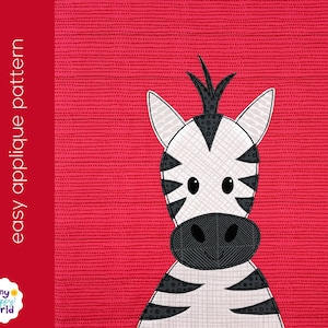 Zulima Zebra Applique Quilt Pattern - easy digital PDF pattern for beginners, uses Quilt As You Go and fusible adhesive