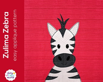 Zulima Zebra Applique Quilt Pattern - easy digital PDF pattern for beginners, uses Quilt As You Go and fusible adhesive