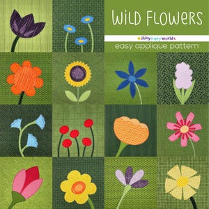 Wild Flowers - easy applique quilt pattern PDF for beginners - QAYG and fusible adhesive