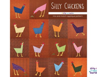 Modello per trapunta con applicazione "Silly Chickens": mix & match (modello PDF)