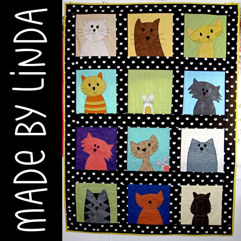 Cats Quilt Applique Pattern Workshop easy PDF pattern for beginners, uses Quilt As You Go and fusible adhesive image 9