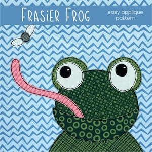 Frasier Frog Applique Quilt Pattern - easy digital PDF pattern for beginners, uses Quilt As You Go and fusible adhesive