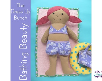 Dress Up Bunch poppenbadpakpatroon: strandoutfit, tas en ring (digitaal patroon)