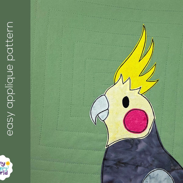 Calvin Cockatiel Applique Quilt Pattern (easy digital PDF pattern, uses Quilt As You Go and fusible adhesive