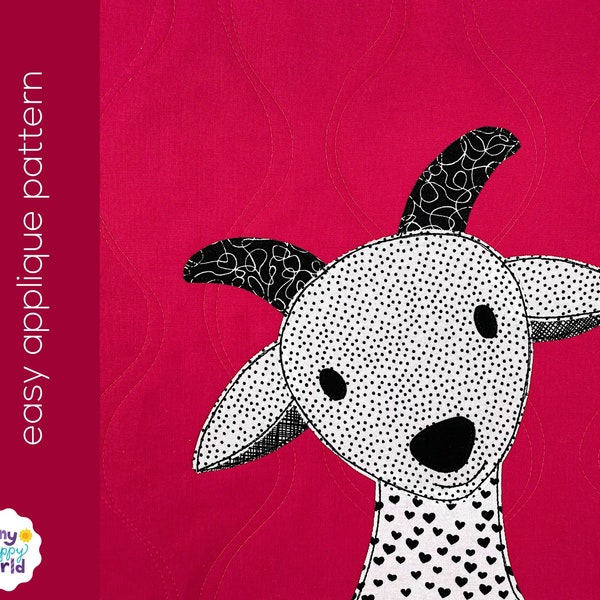 Gracie Goat Applique Quilt Pattern - easy digital PDF pattern for beginners, uses Quilt As You Go and fusible adhesive