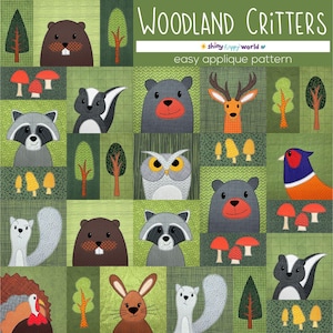 Woodland Critters Bundle - modello di trapunta per applique facile in PDF per principianti - QAYG e adesivo fusibile