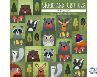 Woodland Critters Bundle - easy applique quilt pattern PDF for beginners - QAYG and fusible adhesive