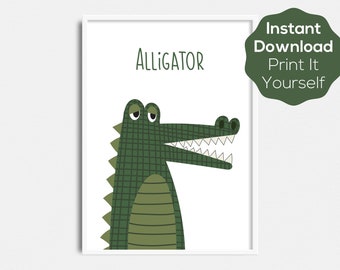 Alligator Printable Art - instant download - print it yourself - ABC Animals Collection - wall art for nursery or child's room - zoo animals