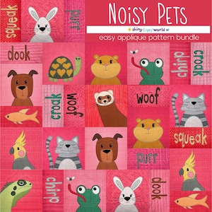 Pets Applique Pattern Bundle - cat, dog, bunny, hamster, turtle, ferret, cockatiel, fish, frog, iguana