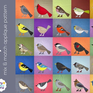 Backyard Birds - a mix & match applique quilt pattern - easy pattern - uses fusible adhesive and Quilt As You Go