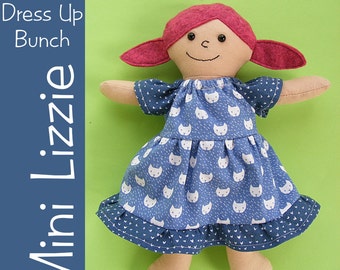 Mini Lizzie - un modèle de poupée de chiffon demi-taille Dress Up Bunch - modèle PDF numérique