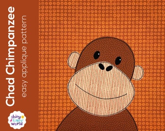 Chad Chimpanzee Applique Quilt Pattern - easy digital PDF pattern for beginners, uses Quilt As You Go and fusible adhesive