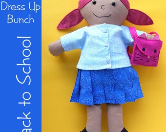 Rag Doll Back to School Set - skirt, shirt, shoes and backpack pattern