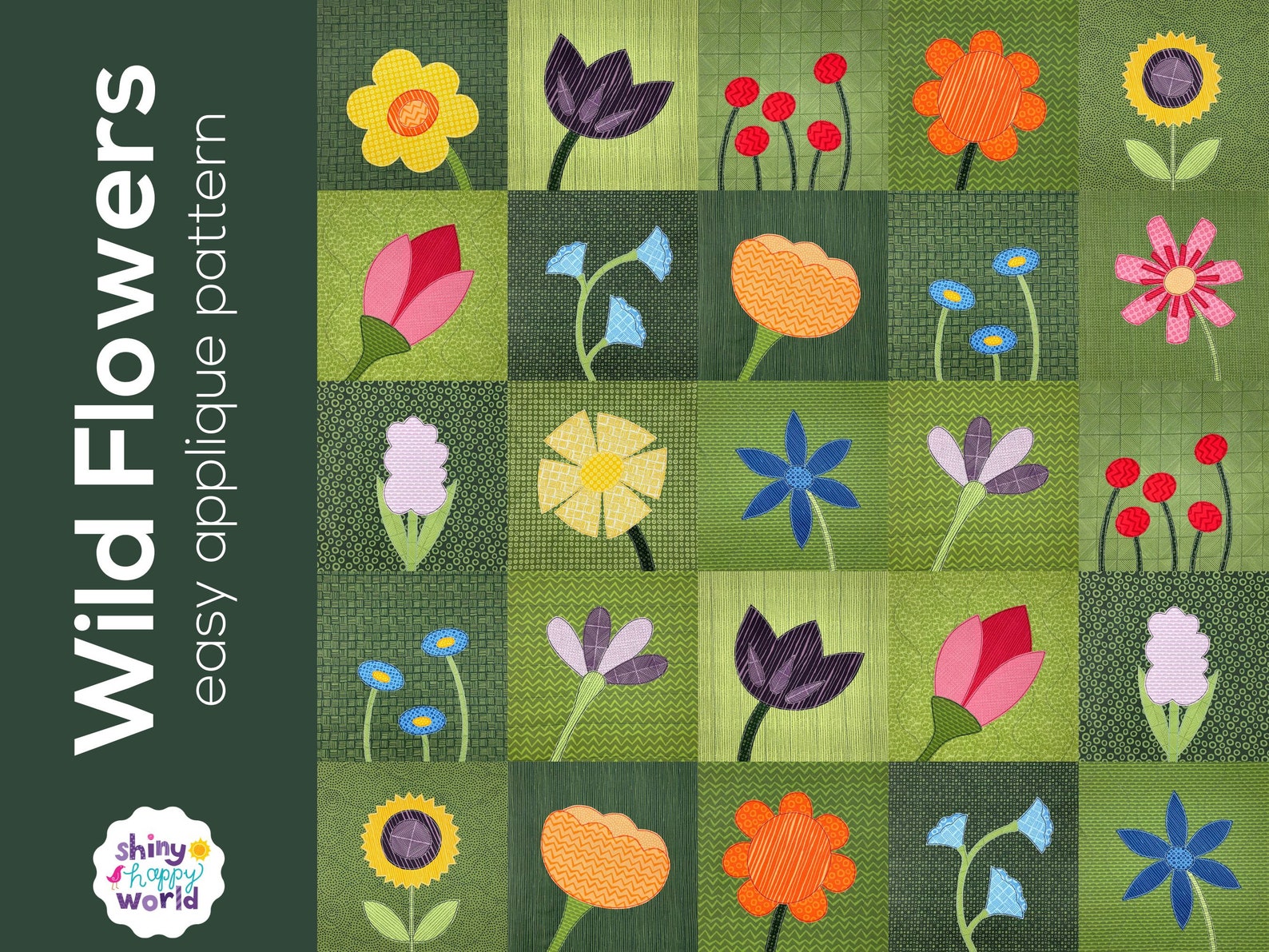 Wild Flowers Easy Applique Quilt Pattern PDF For Beginners QAYG And Wild Flowers Easy Applique Quilt Pattern PDF For Beginners QAYG And